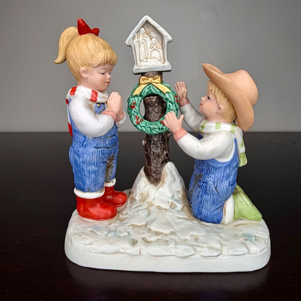 Vintage Homco‎ Denim Days The Christmas Prayer Figurine 1519 Kids Nativity 1985